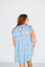 Tiered Pocket Dress in Blue Floral - S-3X