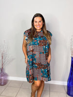 Tiered Pocket Dress in Teal Boho - S-3X