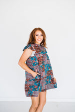 Tiered Pocket Dress in Teal Boho - S-3X