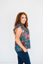 Tiered Ruffle Sleeve Top in Teal Boho - S-3X