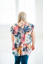 Tiered Ruffle Sleeve Top in multi-color tie dye. back view