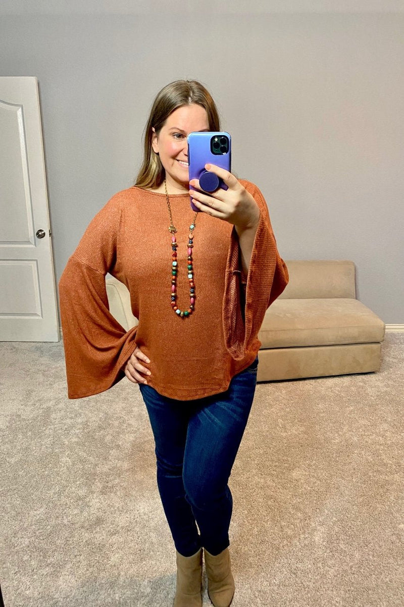 Bell Sleeve Top Brick selfie 2
