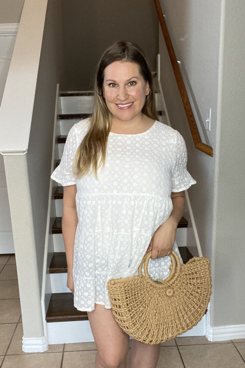 Tiered Eyelet Babydoll Top in white