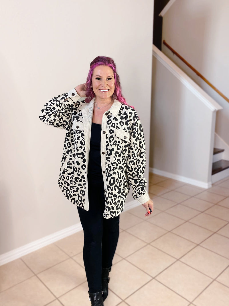 leopard print corduroy button up jacket khaki mistybd full size