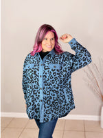 leopard print corduroy button jacket teal misty bd buttoned