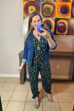 Peep Leg Jumpsuit in Teal Leopard - S-L