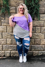 Solid & Stripes One Shoulder Top in Lavender - S-3X