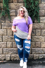 Solid & Stripes One Shoulder Top in Lavender - S-3X