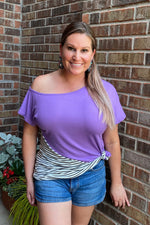 Solid & Stripes One Shoulder Top in Lavender - S-3X