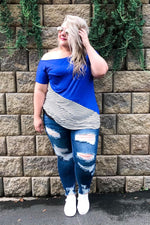 Solid & Stripes One Shoulder Top in Royal Blue - S-XL