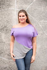 Solid & Stripes One Shoulder Top in Lavender - S-3X