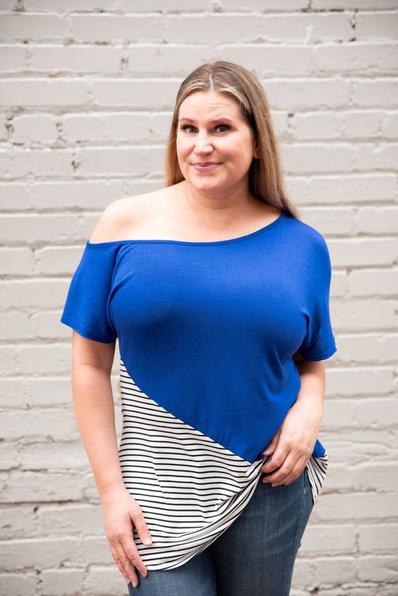 Solid & Stripes One Shoulder Top in Royal Blue - S-XL