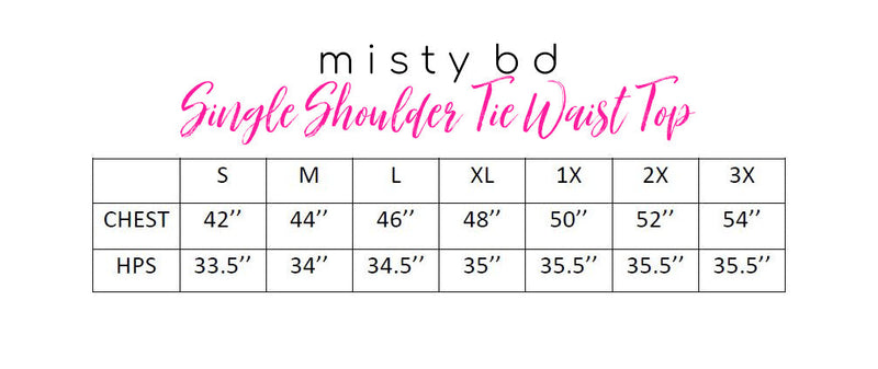 Single Shoulder Tie Waist Top size chart