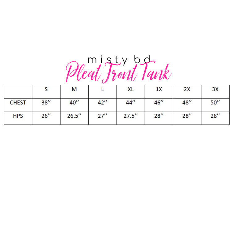 pleat front tank red base with yellow floral front view size chart