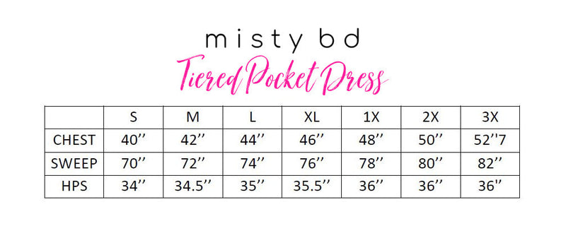 Tiered Pocket Dress in black & white Brushed Leopard. size chart
