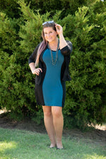 Color Pop Tank Dress in teal misty bd with cardigan